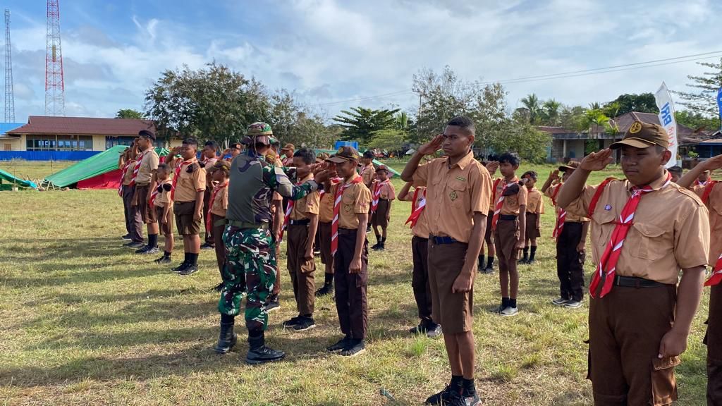 Satgas Yonif 125/SMB Memberikan Pelatihan Kepada Anak Pramuka Kampung Kartini, Distrik Jagebob, Kab. Merauke, (detikindonesia.co.id)