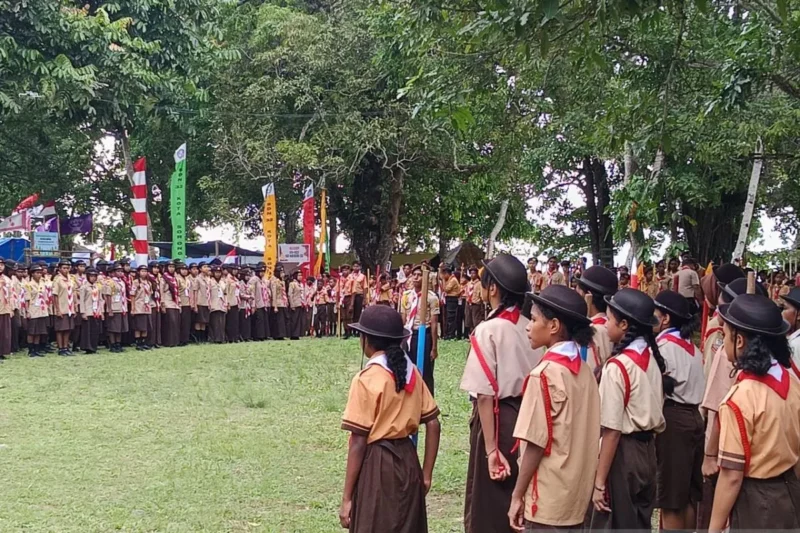 1.700 siswa Kota Sorong ikut kemah Pramuka, Sabtu (22/2/2025). Detik Indonesia/ANTARA/Yuvensius Lasa Banafanu