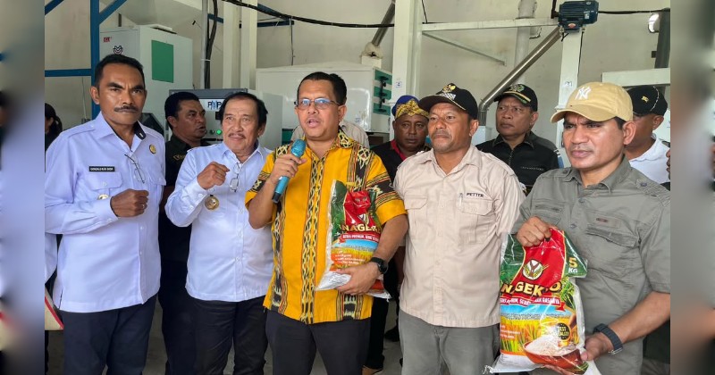Gubernur Nusa Tenggara Timur (NTT), Melki Laka Lena, ketika meluncurkan beras Nagekeo, produk Badan Usaha Milik Desa (BUMDes) Marapokot di Kabupaten Nagekeo pada Kamis, 3 April 2025 (Foto: HO)