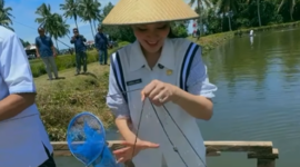 Gubernur Sherly Laos saat melihat tambak ikan. Gambar tangkap layar dari Instagram.com/@s_tjo. 
