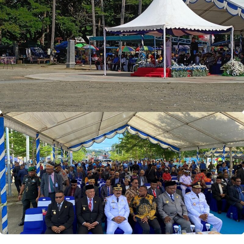 Bupati Raja Ampat, Orideko Iriano Burdam, S.IP, MM, M.Ec.Dev saat memimpin Upacara HUT Kabupaten Raja Ampat ke 22 Tahun 2025, Jumat (9/5/2025). Foto Hizkia/TN/Detik Indonesia